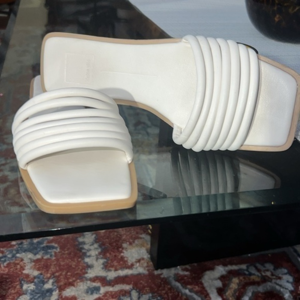 Dolce Vita White Strappy Square-Toe Slide Sandals